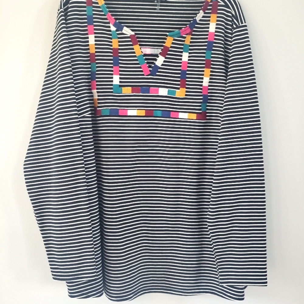 NWOT Andree by Unit Striped Tunic with multi-color embroidery - Size 1X